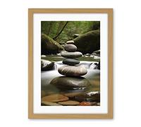 Artery8 Zen Massage Stone Photograph Waterfall River Nature Beauty Salon Therapy Room Artwork Framed Wall Art Print 18X24 Inch