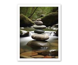 Artery8 Zen Massage Stone Photograph Waterfall River Nature Beauty Salon Therapy Room Artwork Framed Wall Art Print 18X24 Inch