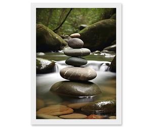 Artery8 Zen Massage Stone Photograph Waterfall River Nature Beauty Salon Therapy Room Artwork Framed Wall Art Print A4