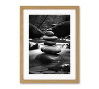 Artery8 Zen Stacking Stones in River Black and White Photo Artwork Framed Wall Art Print 18X24 Inch