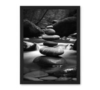Artery8 Zen Stacking Stones in River Black and White Photo Artwork Framed Wall Art Print 18X24 Inch