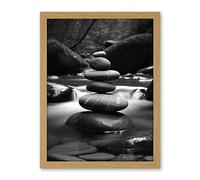 Artery8 Zen Stacking Stones in River Black and White Photo Artwork Framed Wall Art Print 18X24 Inch