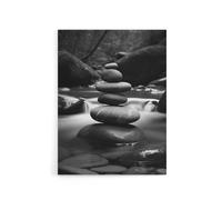 Artery8 Zen Stones Stack In River Black White Photo Canvas Wall Art Print | Size: W18" x H24" Artery8 Black W18" x H24"