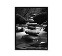 Artery8 Zen Stones Stack In River Black White Photo Framed Canvas Wall Art Print | Size: W18" x H24" Artery8 Black W18" x H24"