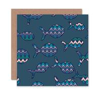 Artery8 Zig Zag Fish Pink Pattern Art Blank Just to Say Card Artery8 Multicolor