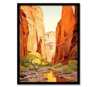 Artery8 Zion National Park Canyon Artwork Amber Orange Green Bright Sunlit Narrows Gorge Artwork Framed Wall Art Print 18X24 Inch