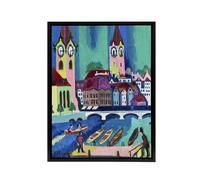 Artery8 Zurich Colourful Cityscape Kirchner Black Framed Canvas Wall Art Print | Size: W24" x H32" Artery8 Multicolor W24" x H32"
