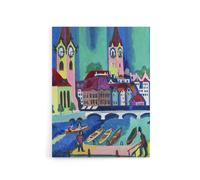 Artery8 Zurich Colourful Cityscape Kirchner Canvas Wall Art Print | Size: W18" x H24" Artery8 Multicolor W18" x H24"