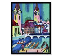 Artery8 Zurich Colourful Cityscape Kirchner Framed Wall Art Print | Size: A4 Artery8 Multicolor A4