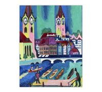 Artery8 Zurich Colourful Cityscape Kirchner Wall Art Poster Print | Size: W12" x H16" Artery8 Multicolor W12" x H16"