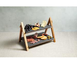Artesa 2-Tier Appetiser Serving Set Acacia Wood & Slate for Antipasti & Snacks, Christmas Party Serveware in Black Artesa Black