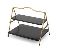 Artesà 2 Tier Metal Serving Stand, Food Safe Foldable Rack for Cakes, Afternoon Tea, Appetisers, 39.3cm x 26cm, Gold and Black
