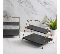Artesà 2 Tier Metal Serving Stands, Set of 2 Food Safe Foldable Racks for Cakes, Afternoon Tea, Appetisers, 39.3cm x 26cm, Gold and Black