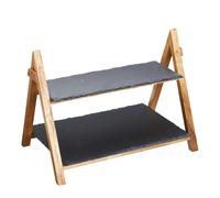 Artesà 2 Tier Slate & Wood Serving Stand, 40 x 30 x 25cm - Black - Slate - Serving Stand