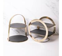 Artesa 2pc 2-Tier Brass & Slate Serving Stand Set in Charcoal Artesa Charcoal