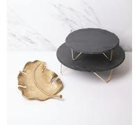 Artesà 2pc Serve Set with 2-Tiered Slate Serving Stand and Cast Aluminium Gold Leaf Plate - Black - Slate - Serving Stands