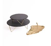 Artesa 2pc Serve Set with 2-Tiered Slate Serving Stand & Cast Aluminium Gold Leaf Plate in Black Artesa Black