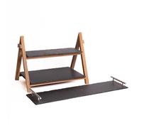Artesa 2pc Slate Serveware Set with Rectangular Serving Platter & 2-Tier Slate & Wood Serving Stand in Black Artesa Black