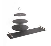 Artesà 2pc Slate Serving Set with Appetiser Slate 3-Tier Serving Stand and Rectangular Serving Platter with Handles - Black - Slate - Serving Stands