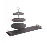 Artesa 2pc Slate Serving Set with Appetiser Slate 3-Tier Serving Stand & Rectangular Serving Platter with Handles in Black Artesa Black