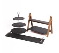 Artesa 3pc Slate Serveware Set with 3-Tier Serving Stand, Platter & 2-Tier Slate & Wood Serving Stand in Black Artesa Black