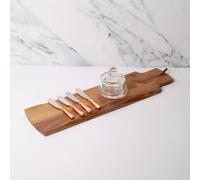 Artesà 6pc Serving Board Set with Mini Glass Serving Cloche, 4x Stainless Steel Butter Knives & Acacia Wood Appetiser Serving Plank - Multicolour - Glass/Stainless Steel/Acacia - Butter Dishes