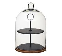 Artesà Appetiser Two Tier Serving Dome - Clear - Slate - Serving Stand