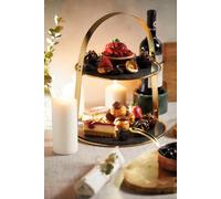 Artesa Brass & Slate 2-Tier Serving Stand for Cake, Cheese & Afternoon Tea, Party & Christmas Serveware in Black Artesa Black