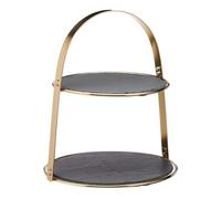 Artesà Cake Stand, 2 tier, with Round Slate Serving Platters and Brass Finish, 29.5 x 29.5 x 35 cm