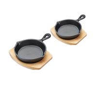 Artesà Cast Iron Round Small 15cm Fry Pans with Board for Entrées, Sides and Desserts, Set of 2 - Black - Cast Iron - Frying Pans