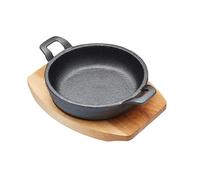 Artesà Mini Cast Iron Gratin Dish with Wooden Serving Board, 16.5cm | Cast Iron Shallow Skillet, Non-Stick Coating, Includes Wooden Serving Board, Ideal for Gratin and Tapas, Oven to Table