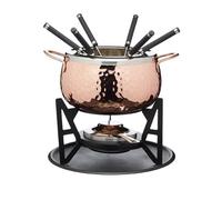 Artesà Fondue Set with 6 Stainless Steel Forks and Bowl, Ceramic Bowl, Metal Stand and Dual Fuel Burner, for Chocolate, Cheese or Meat, Copper