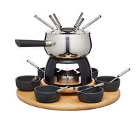 Artesà Fondue Set with Lazy Susan Turntable, Stainless Steel Fondue Pot with Burner, Dip Pots and Utensils, 22 Piece Set, Black