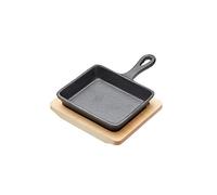 Artesà Mini Frying Pan with Wooden Serving Board in Gift Box, Rectangular, Cast Iron, 12.5 x 10.5 cm, Black/Beige