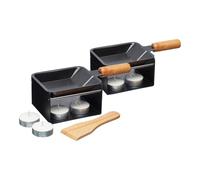 Artesà Mini Raclette Grill Cheese Set, 2 Packs of Small Iron Cheese Fondue Melters, Metal Racks with Non Stick Pans, Wooden Spatulas and 8 Candles