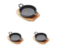 Artesà Miniature Cast Iron Casserole with Wooden Serving Board, Shallow Pot Style Oven Proof Skillet, for Gratin, Tapas, Curry and Meat, Induction Hob Safe, 6.5'' x 5'' x .5'', Round, Black