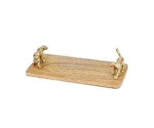 Artesà Rectangular Serving Platter, Mango Wood Board with Leopard Shaped Handles, 32 x 15cm