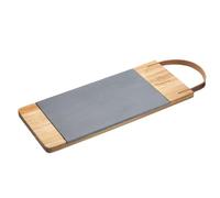 Artesà Rectangular Serving Platter, Wooden Tray with Leather Strap and Removable Slate Serving Board, Ideal Cheese Board or For Dinner Party Nibbles, 47 x 16 cm (18.5 Inch x 6½ Inch) - Metallic/Brown
