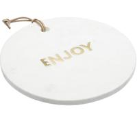 Artesà Round Marble Cheese Board / Serving Platter with Decorative 'ENJOY' Lettering, 25.5 cm (10 Inch) - White