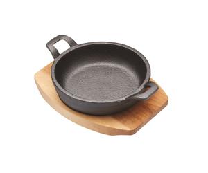 Artesa Round Mini Cast Iron Skillet Pan and Wooden Serving Board 12.5 cm