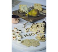 Artesà Round Marble Cheese Board / Serving Platter with Decorative 'ENJOY' Lettering, 25.5 cm (10 Inch) - White