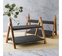 Artesa Set of 2 2-Tier Slate & Wood Serving Stands in Charcoal Artesa Charcoal