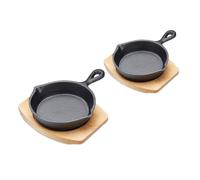 Artesa Set of 2 Cast Iron Round Small 15cm Fry Pan with Board in Black Artesa Black