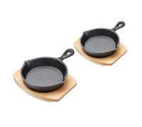 Artesà Small Frying Pans, Cast Iron, Non Stick, with Wooden Serving Boards, 2pc Grill Pan Sizzle Skillets with Stands, Set of 2, for Fajitas, BBQ, Omelette, Tapas and Desserts, 13cm