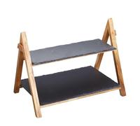 Artesa Tableware, Tiered Slate Serving Platter with Acacia Wood frame, 40 x 30 x 25cm, with Gift Box