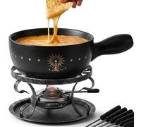 Artestia Ceramic Fondue Pot Set for Cheese & Chocolate | 2L Fondue Set for 6 People with Burner, Stand & Forks, Swiss Style Melting Pot for Party, Date Night & Gift