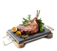 Artestia Cooking Stones for Steak Large, 15.75 x 11.8 Inches Lava Grilling Stone with Removable Handles Includes Bamboo Base, Volcanic Stone Grill for Meat, BBQ, Pizza, AR-89053