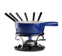 Artestia Swiss Traditional Cast Iron Cheese Fondue Pot Set, Cast Iron Fondue Set for Cheese, Meat & Chocolate (Blue)