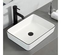 ARTETHYS Bathroom Sink, Countertop Wash Basin, Ceramic Vessel Washing Bowl Set with Tap, Counter Top Sink with Faucet Pop-up Drain and Water Pipe for Vanity Cabinet Cloakroom, White