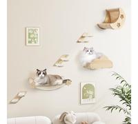 ARTETHYS Cat Wall Furniture, 6PCs Cat Shelves Wall for Climbing with 3 Wall Steps Perch Moon Bed Condo for Indoor Cats, Beige